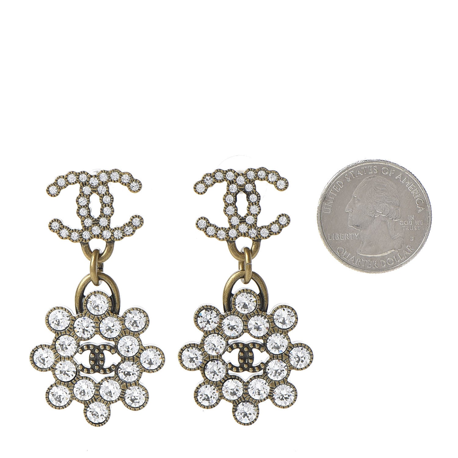 Chanel Crystal Strass CC City of Lights Cluster Dangle Earrings Gold 2 of 5