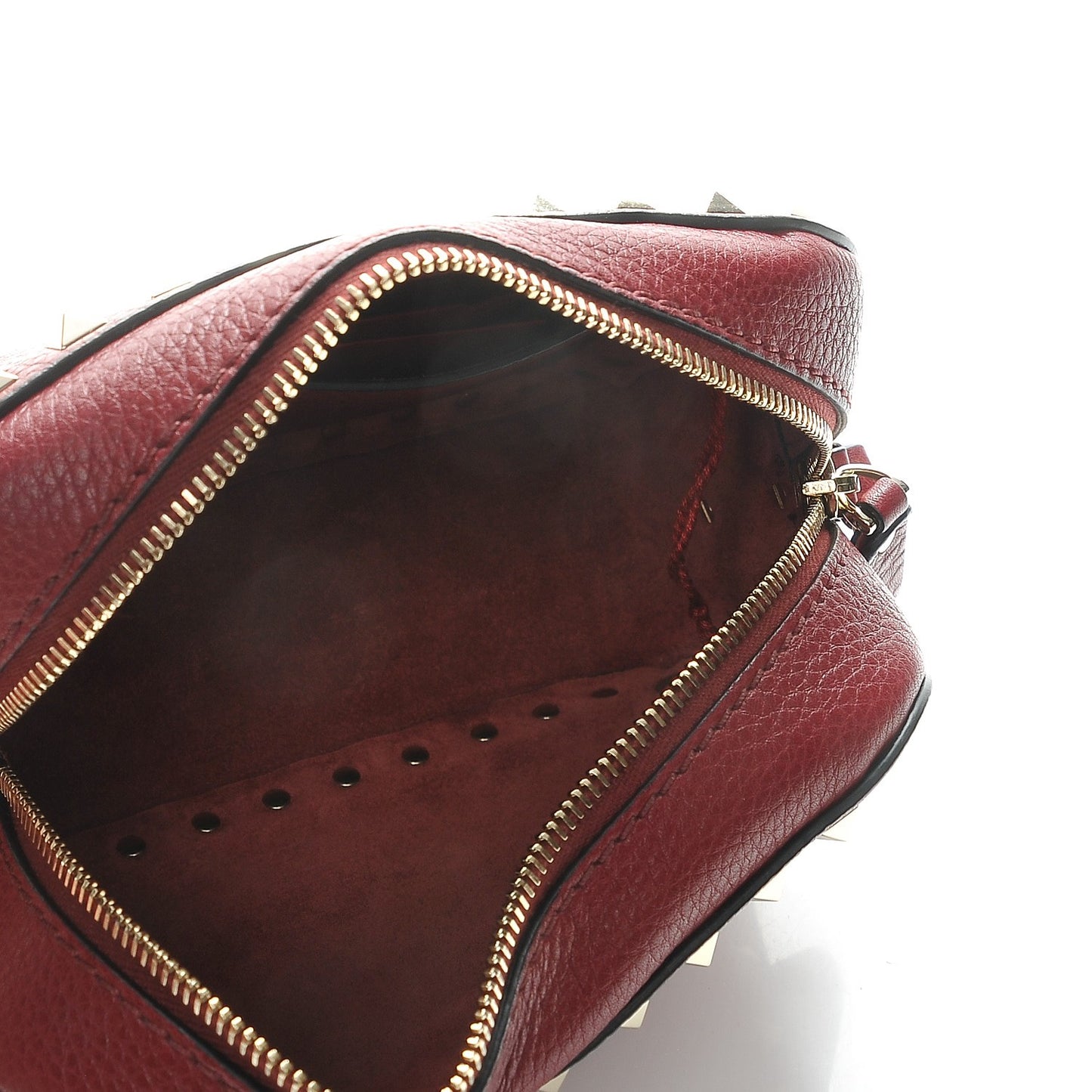 Pebbled Calfskin Rockstud Camera Crossbody Bag Rubino