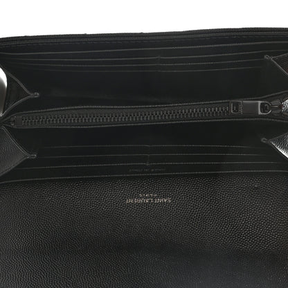 Saint Laurent Grain De Poudre Matelasse Chevron Monogram Flap Wallet Black 5 of 9