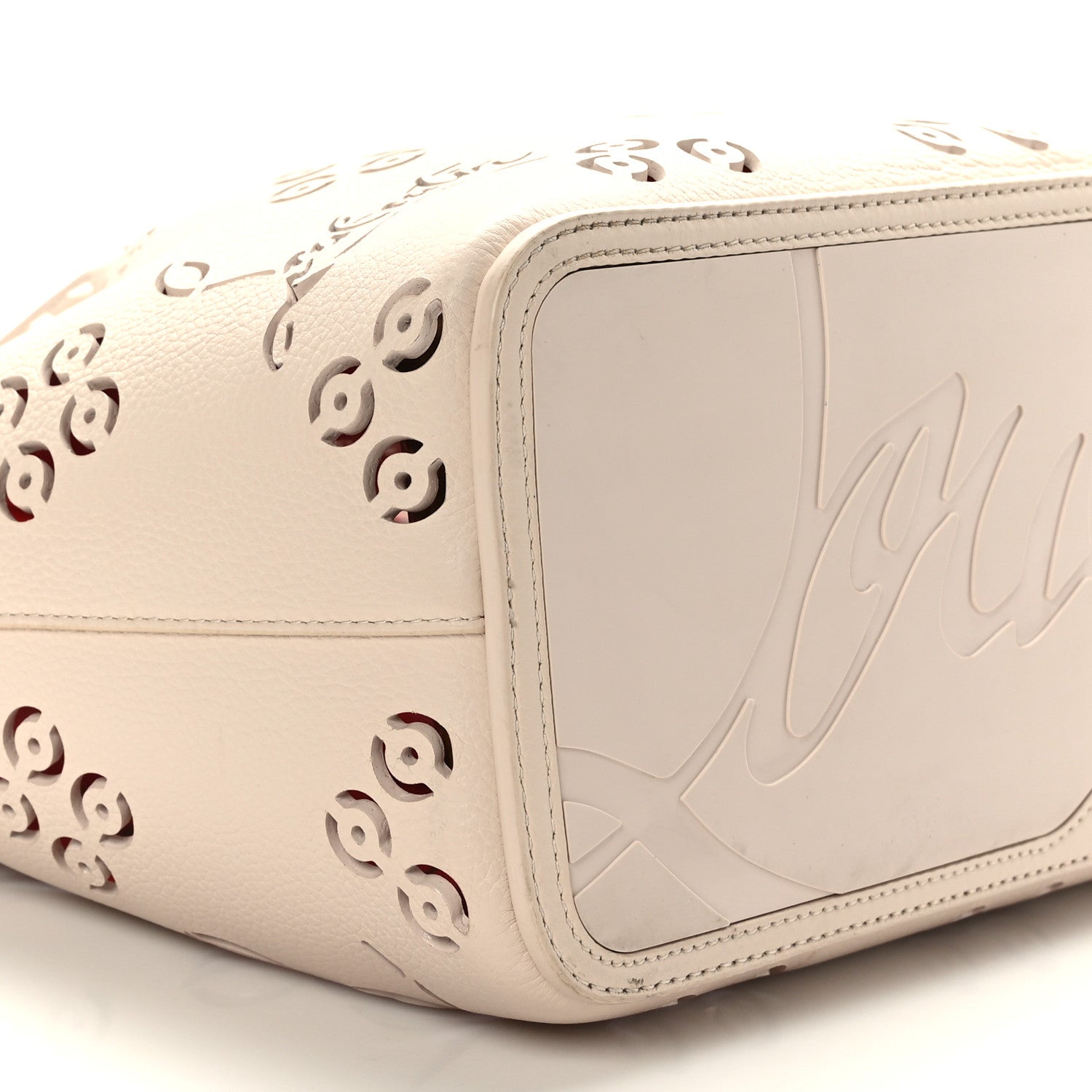Christian Louboutin Calfskin Perforated Small Loubinthesky Cabarock Spikes Tote Snow 7 of 8