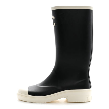 Chanel Caoutchouk CC High Boots 37 Black White 1 of 9