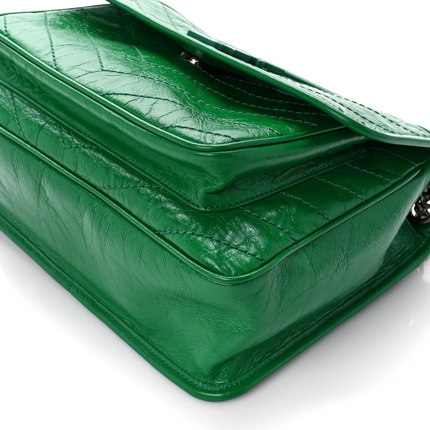 Saint Laurent Crinkled Calfskin Matelasse Monogram Medium Niki Chain Satchel New Vert Praire 10 of 10