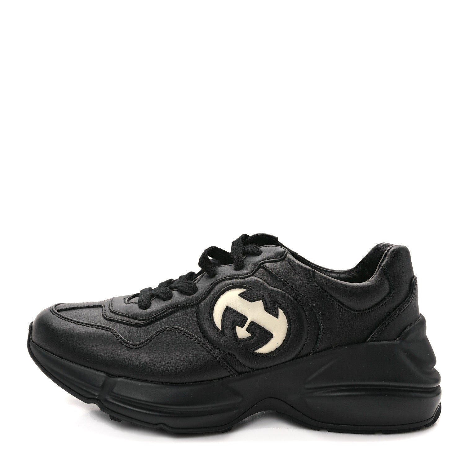 Gucci Dali Soft Calfskin Cut Out Interlocking G Womens Rhyton Sneakers 37.5 Black Ivoire 1 of 9