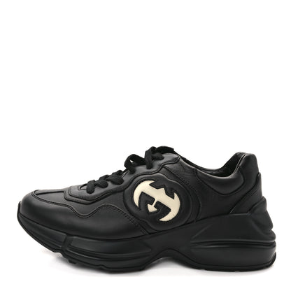 Gucci Dali Soft Calfskin Cut Out Interlocking G Womens Rhyton Sneakers 37.5 Black Ivoire 1 of 9