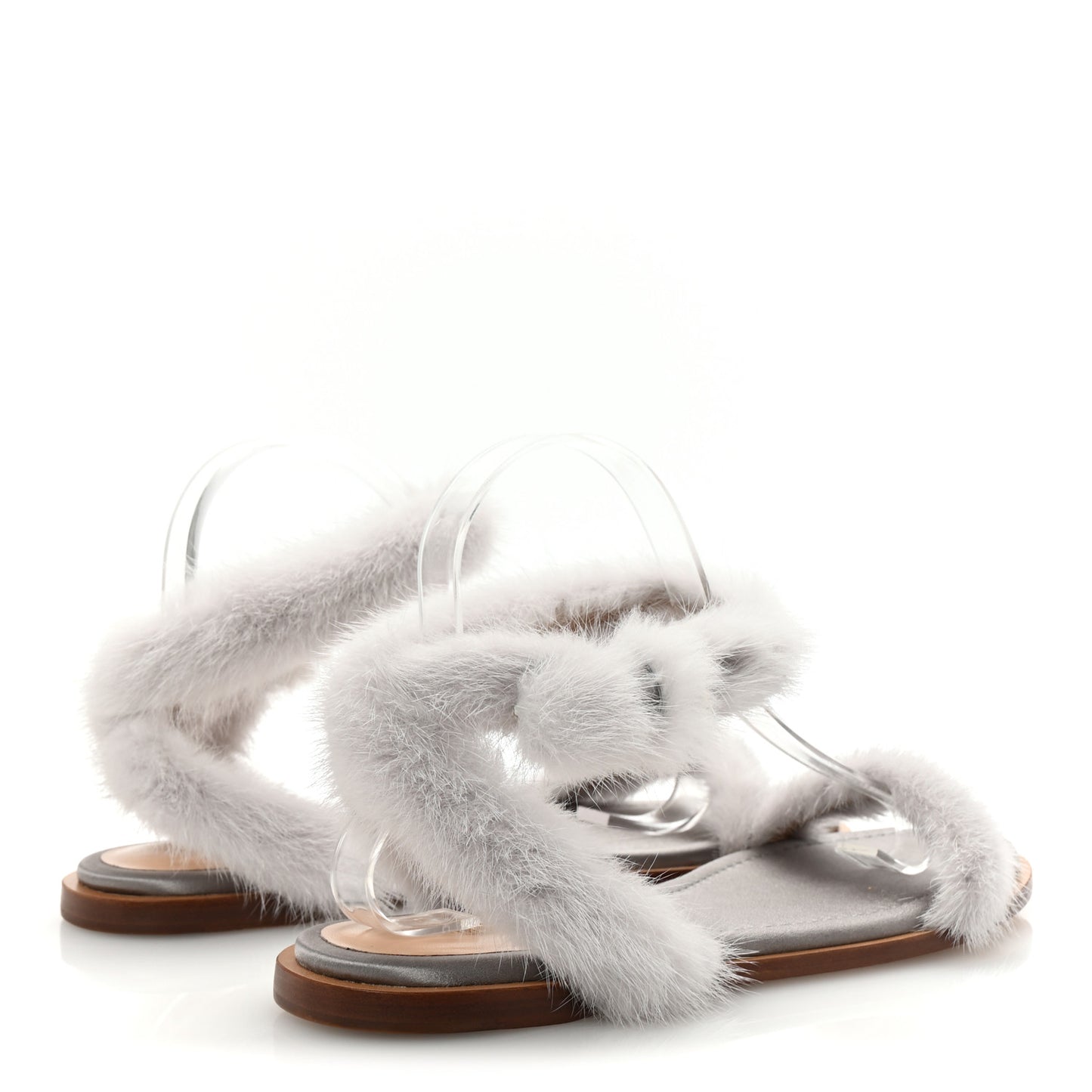 Mink Fur Ankle Wrap Flat Sandals 40.5 Grigio Perla