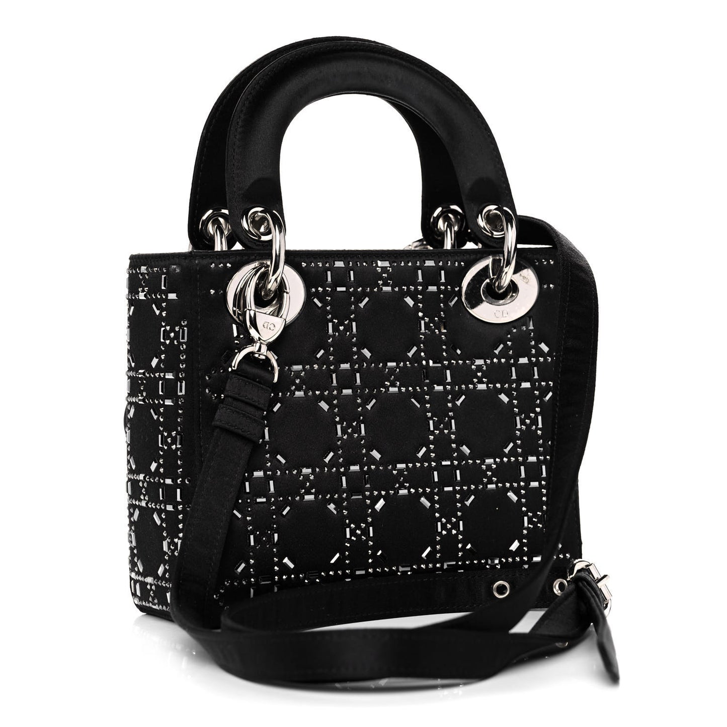Satin Crystal Cannage Mini Lady Dior Black