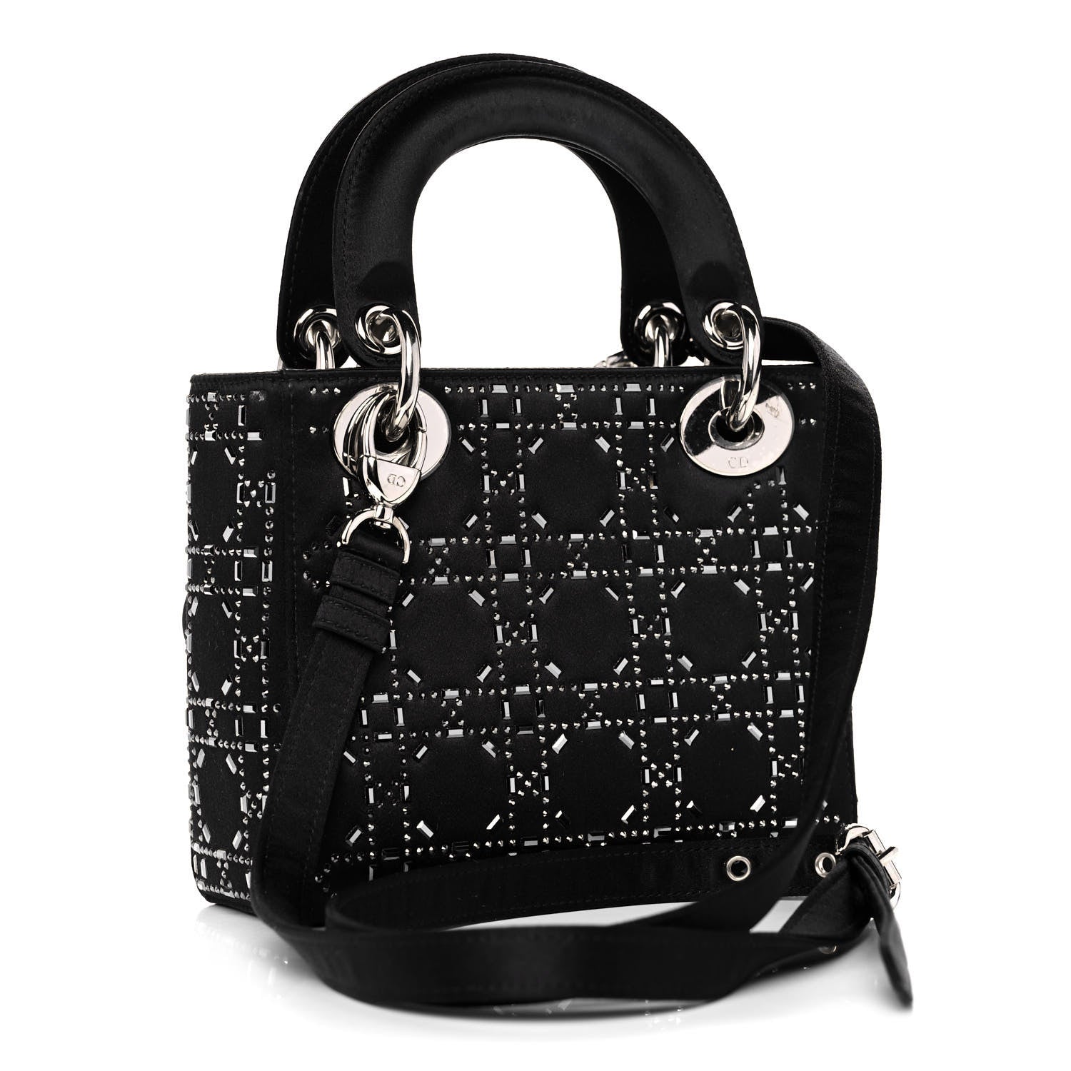 Christian Dior Satin Crystal Cannage Mini Lady Dior Black 2 of 12