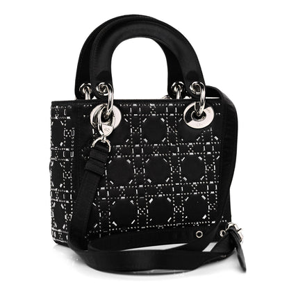 Christian Dior Satin Crystal Cannage Mini Lady Dior Black 2 of 12