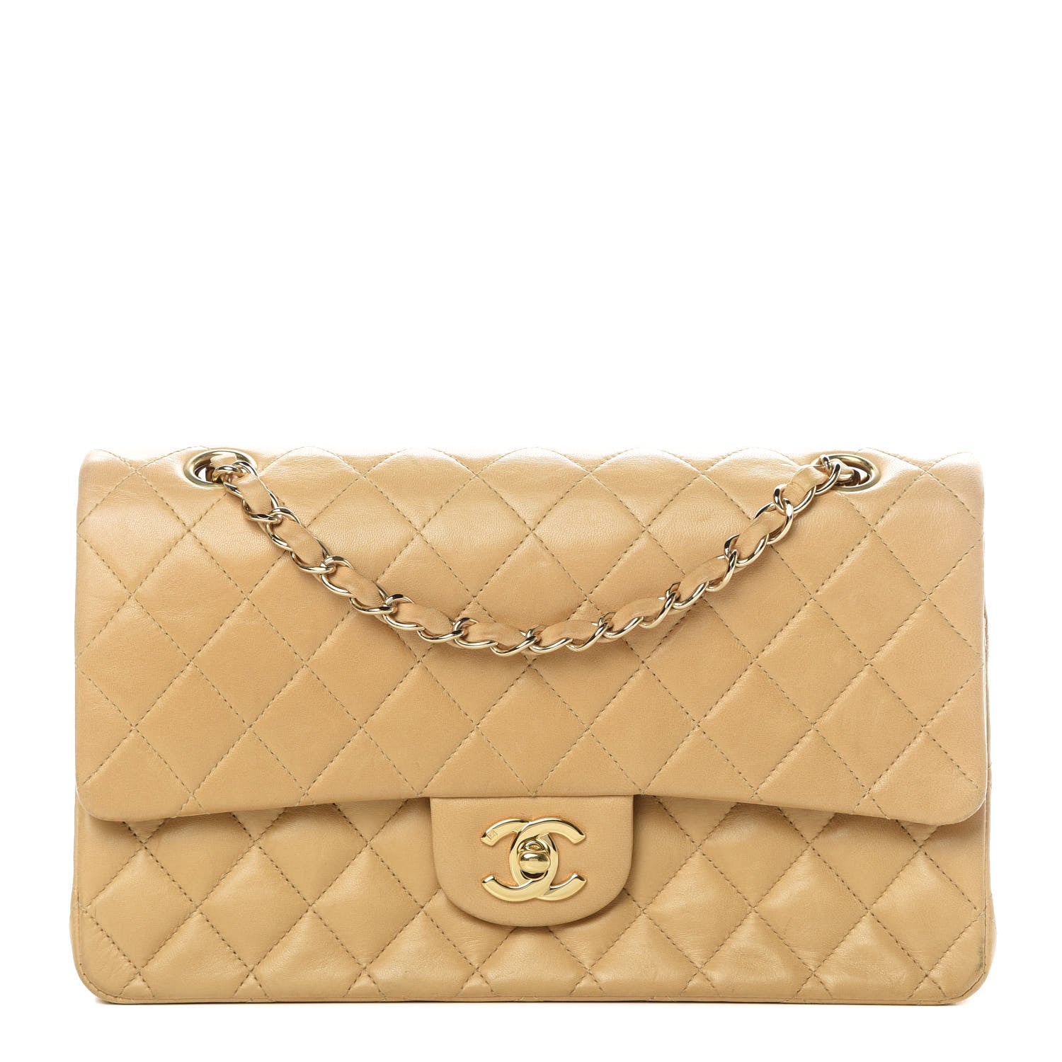 Chanel Lambskin Quilted Medium Double Flap Beige 1 of 18