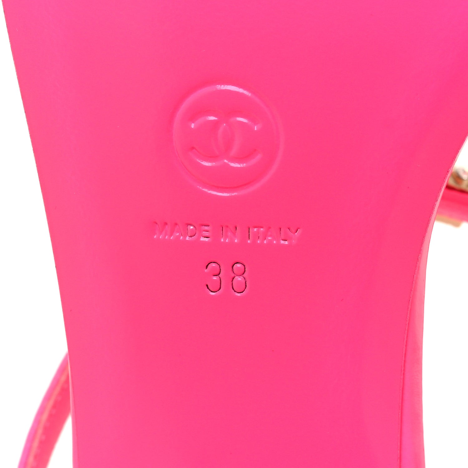 Chanel Shiny Lambskin Pearl Crystal CC Heart Thong Sandals 38 Neon Pink 6 of 7
