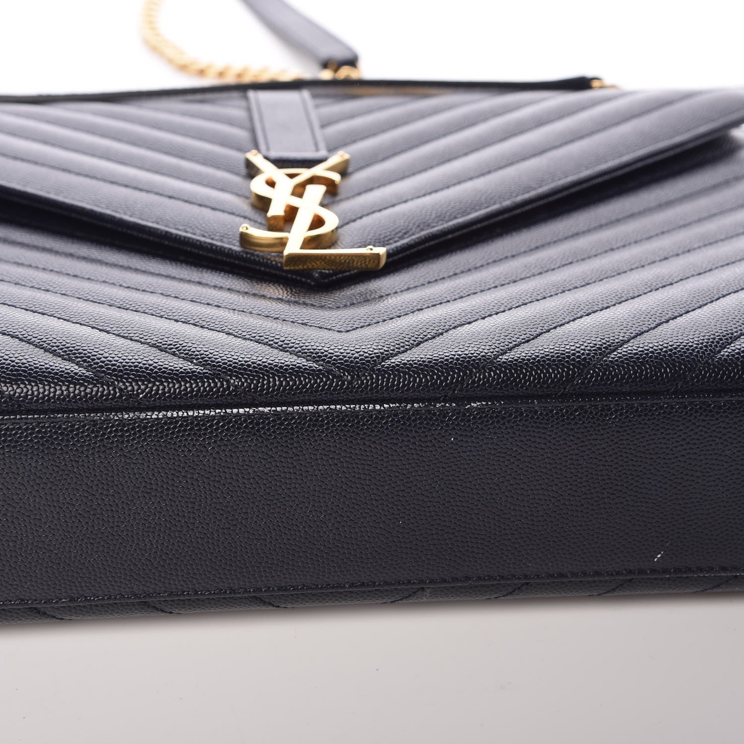 Saint Laurent Grain De Poudre Matelasse Chevron Large Monogram Satchel Midnight Blue 9 of 13