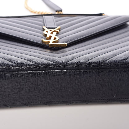 Saint Laurent Grain De Poudre Matelasse Chevron Large Monogram Satchel Midnight Blue 9 of 13