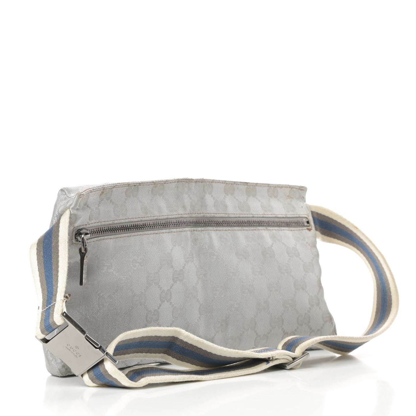 GG Monogram Web Double Pocket Belt Bag Silver
