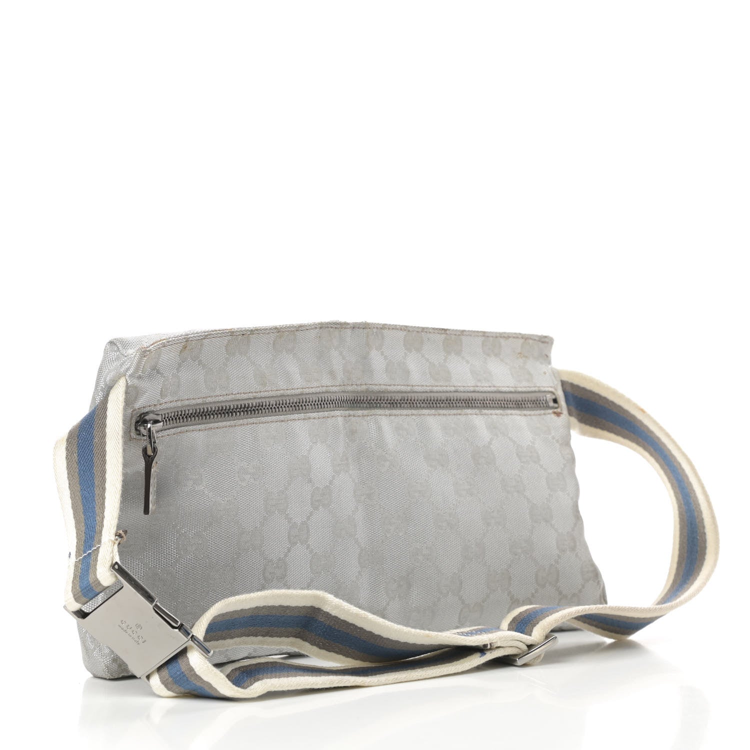 Gucci GG Monogram Web Double Pocket Belt Bag Silver 3 of 17