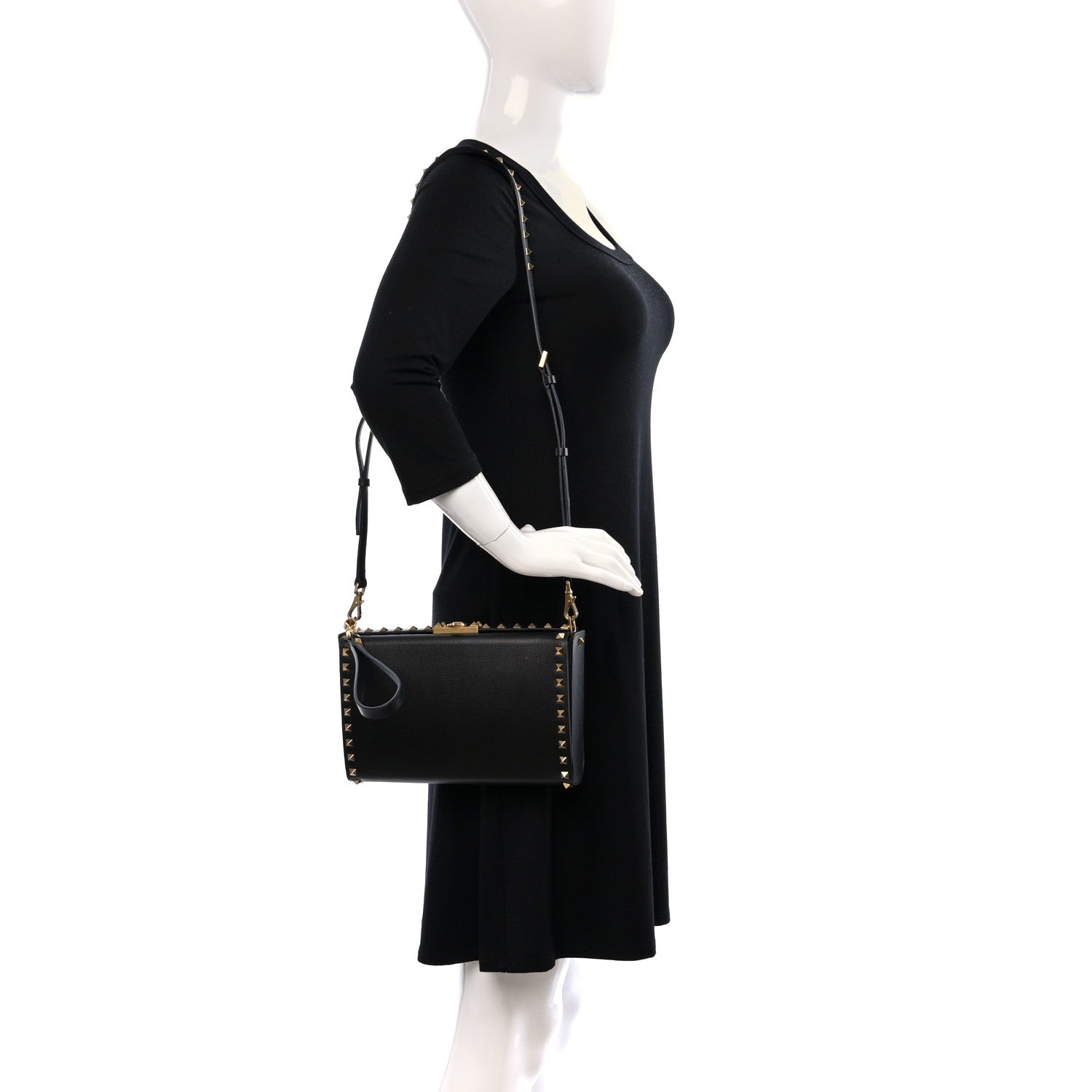 Valentino Garavani Grainy Calfskin Rockstud Alcove Clutch Black 2 of 8