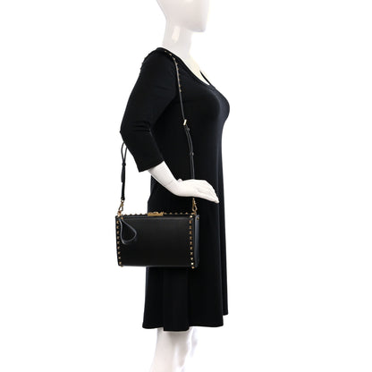 Valentino Garavani Grainy Calfskin Rockstud Alcove Clutch Black 2 of 8