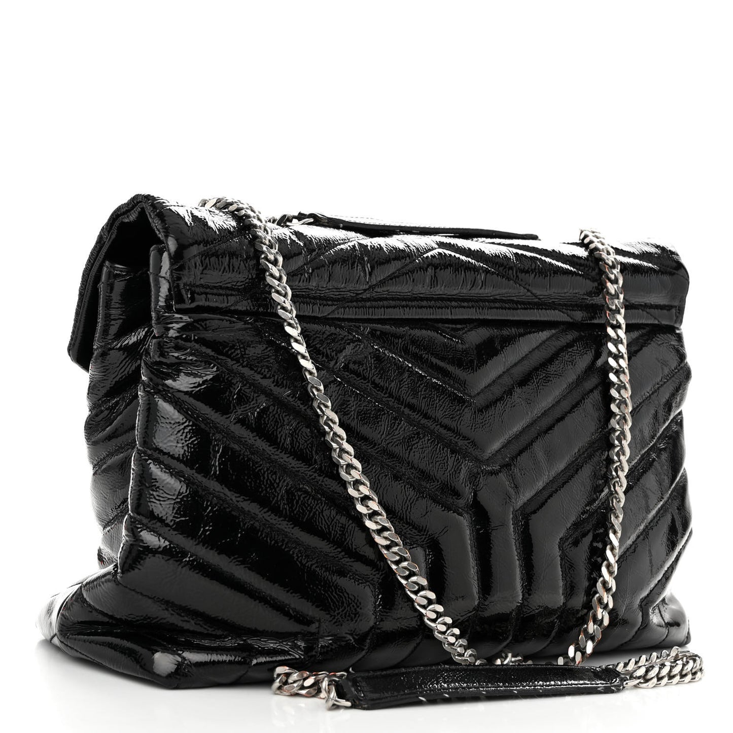 Patent Y Quilted Monogram Medium Loulou Chain Satchel Black