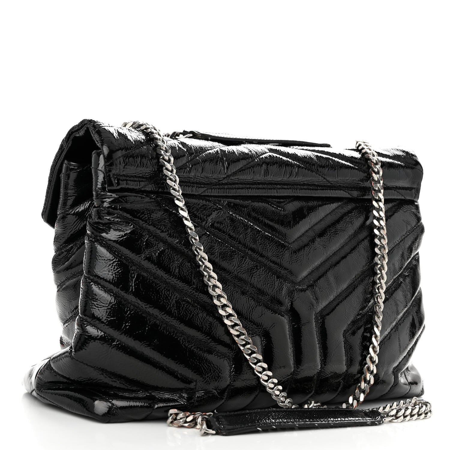 Saint Laurent Patent Y Quilted Monogram Medium Loulou Chain Satchel Black 3 of 11