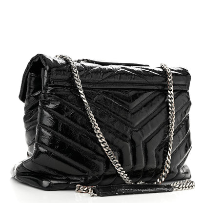 Saint Laurent Patent Y Quilted Monogram Medium Loulou Chain Satchel Black 3 of 11