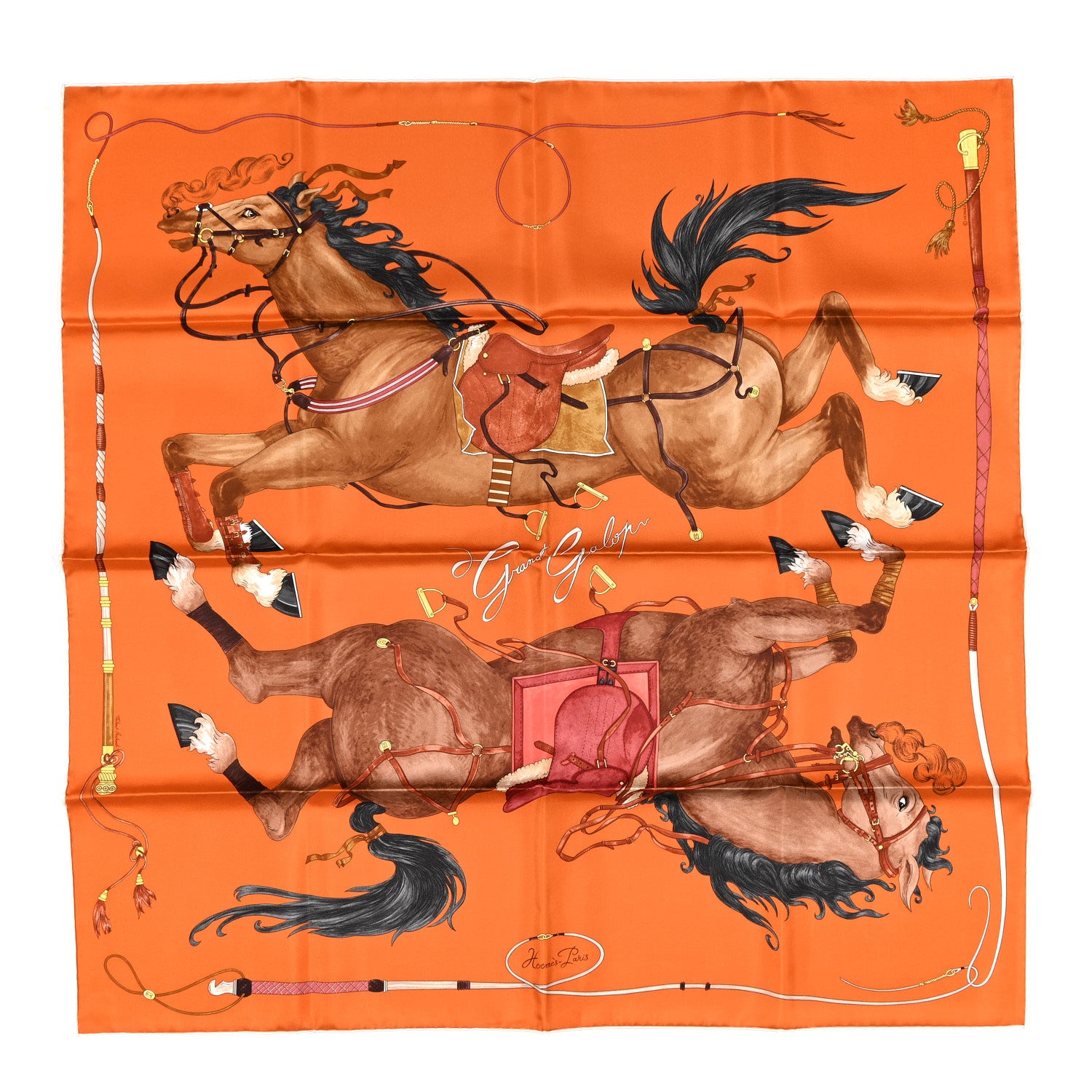 Hermes Silk Grand Galop Scarf 90 Orange Cuit Cuir Brique 1 of 3