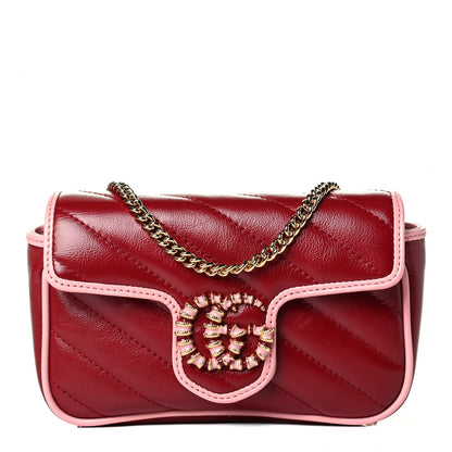 Gucci Azalea Calfskin Enamel Matelasse Diagonal Super Mini Torchon GG Marmont Shoulder Bag New Cherry Red Wild Rose 1 of 6