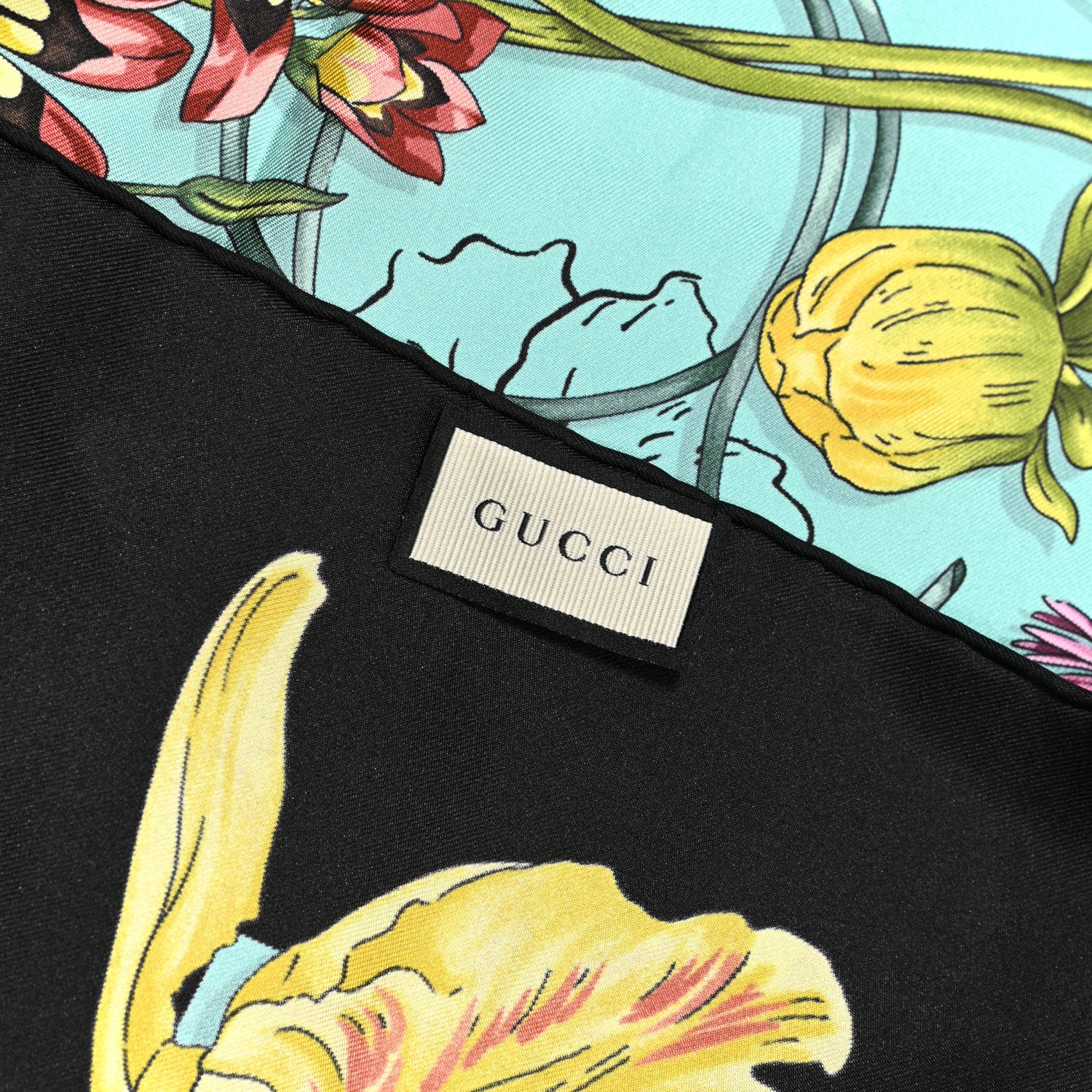 Gucci Silk Twill Flora Infinity Chrissy Square Scarf Turquoise Blue Black 3 of 5