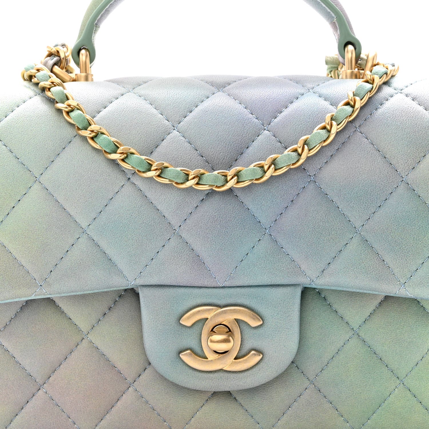 Chanel Lambskin Quilted Ombre Mini Top Handle Rectangular Flap Blue Green 8 of 11