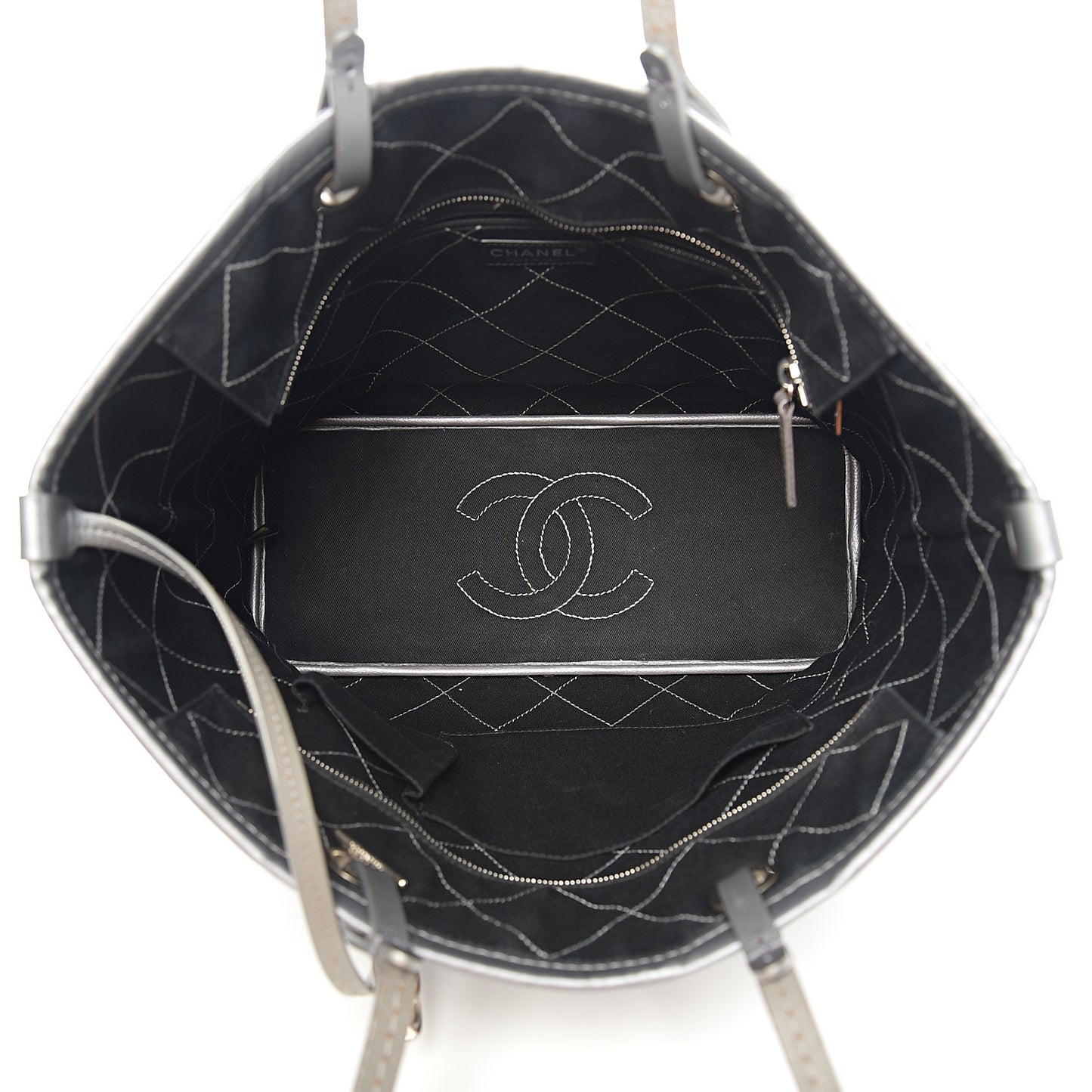 Metallic Grained Calfskin Shopping Fever Tote Silver
