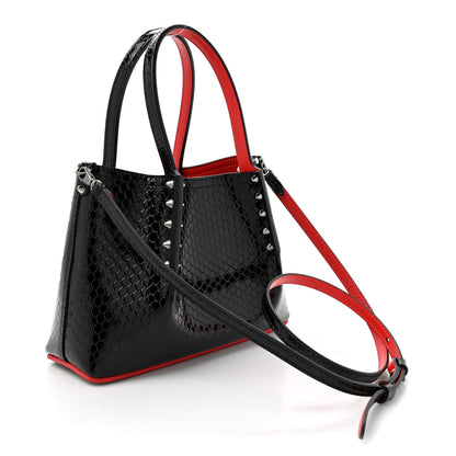 Christian Louboutin Patent Snakeskin Embossed Spiked Mini Cabarock Shopper Tote Black 3 of 12
