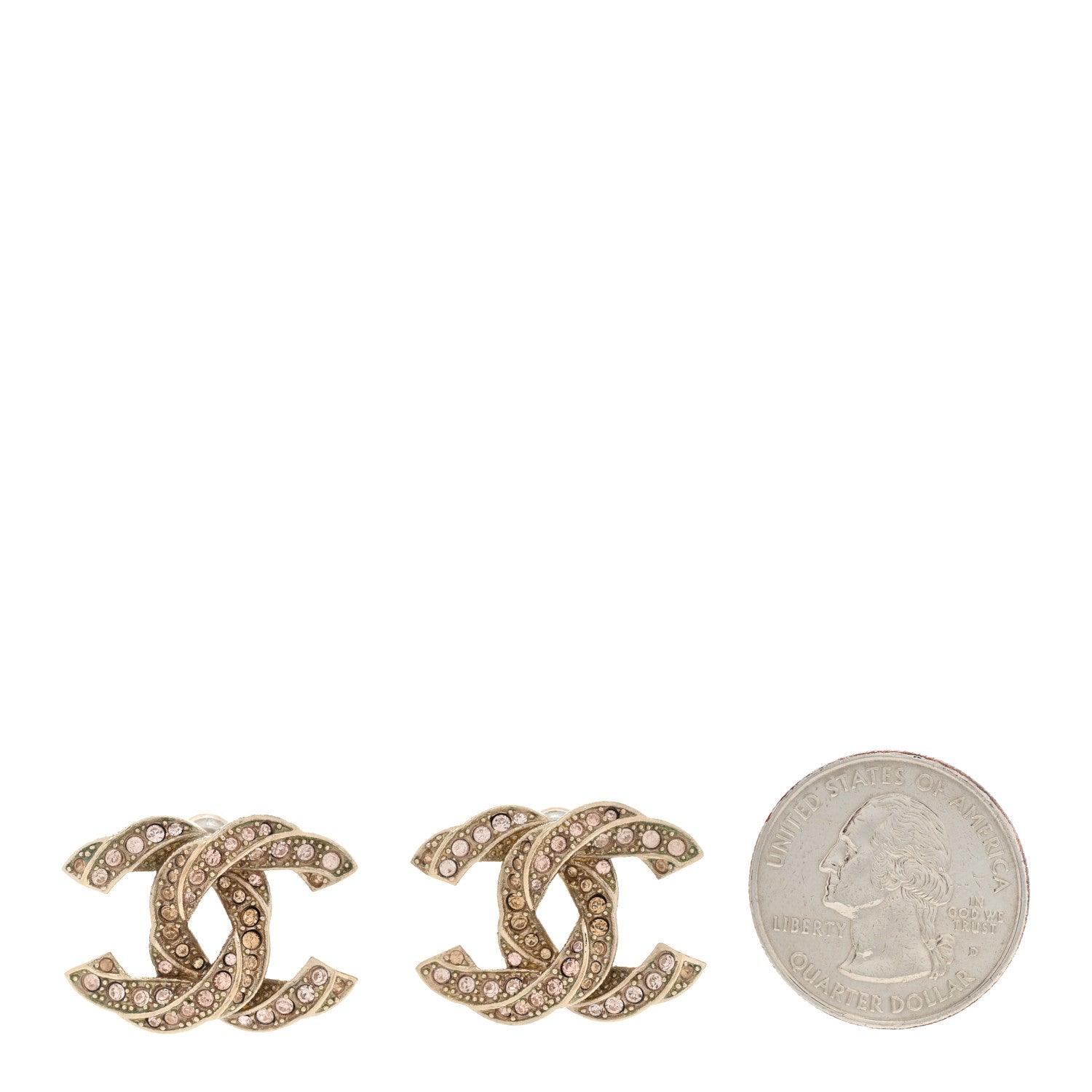 Chanel Crystal Twisted CC Earrings Light Gold Pale Pink 2 of 6