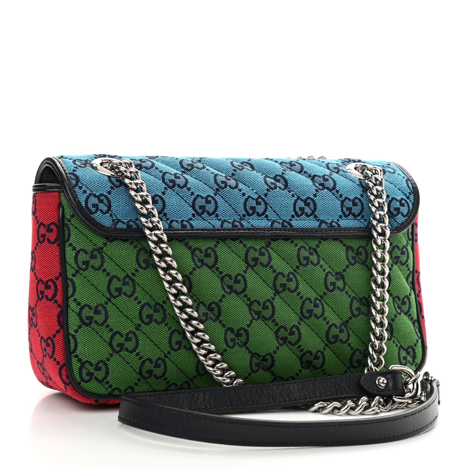 Gucci Monogram Multicolor Matelasse Diagonal Small GG Marmont Shoulder Bag Light Blue Pink Blue Green Red 3 of 10