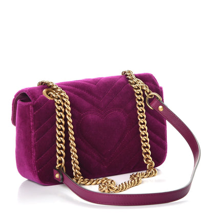 Gucci Velvet Matelasse Embroidered Mini GG Marmont Shoulder Bag Bordeaux 4 of 9