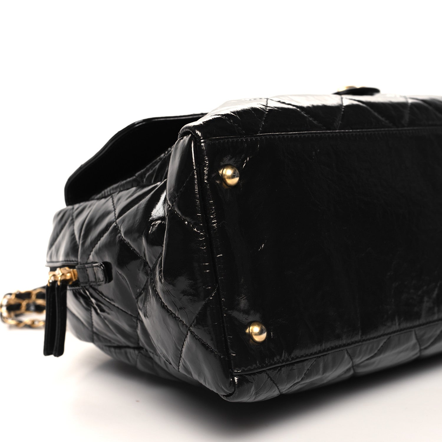 Chanel Shiny Crumpled Calfskin Quilted Maxi Bowling Bag Black 9 of 11