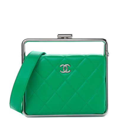 Chanel Quilted Lambskin Metal Bar Clutch Bag Green 1 of 9
