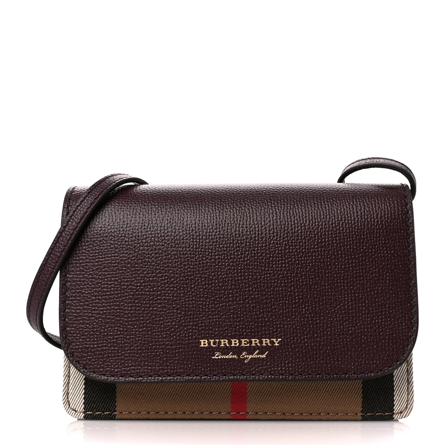 Grained Calfskin House Check Tartan Mix Hampshire Wallet On Chain Burgundy