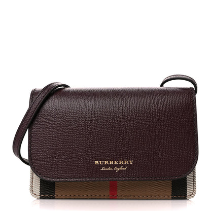 Burberry Grained Calfskin House Check Tartan Mix Hampshire Wallet On Chain Burgundy 1 of 9