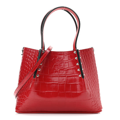 Christian Louboutin Crocodile Embossed Calfskin Spiked Mini Cabarock Shopper Tote Red 1 of 10