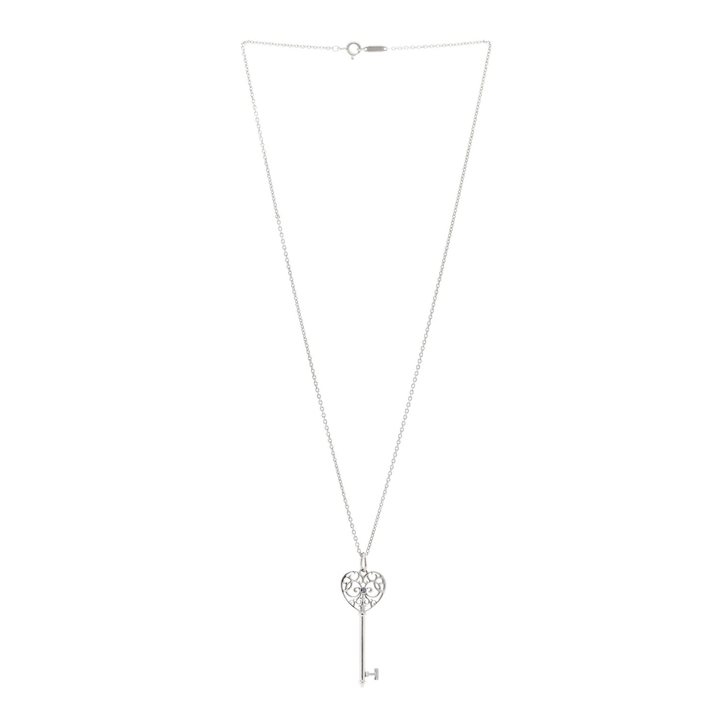Sterling Silver Blue Sapphire Enchant Heart Key Pendant Necklace