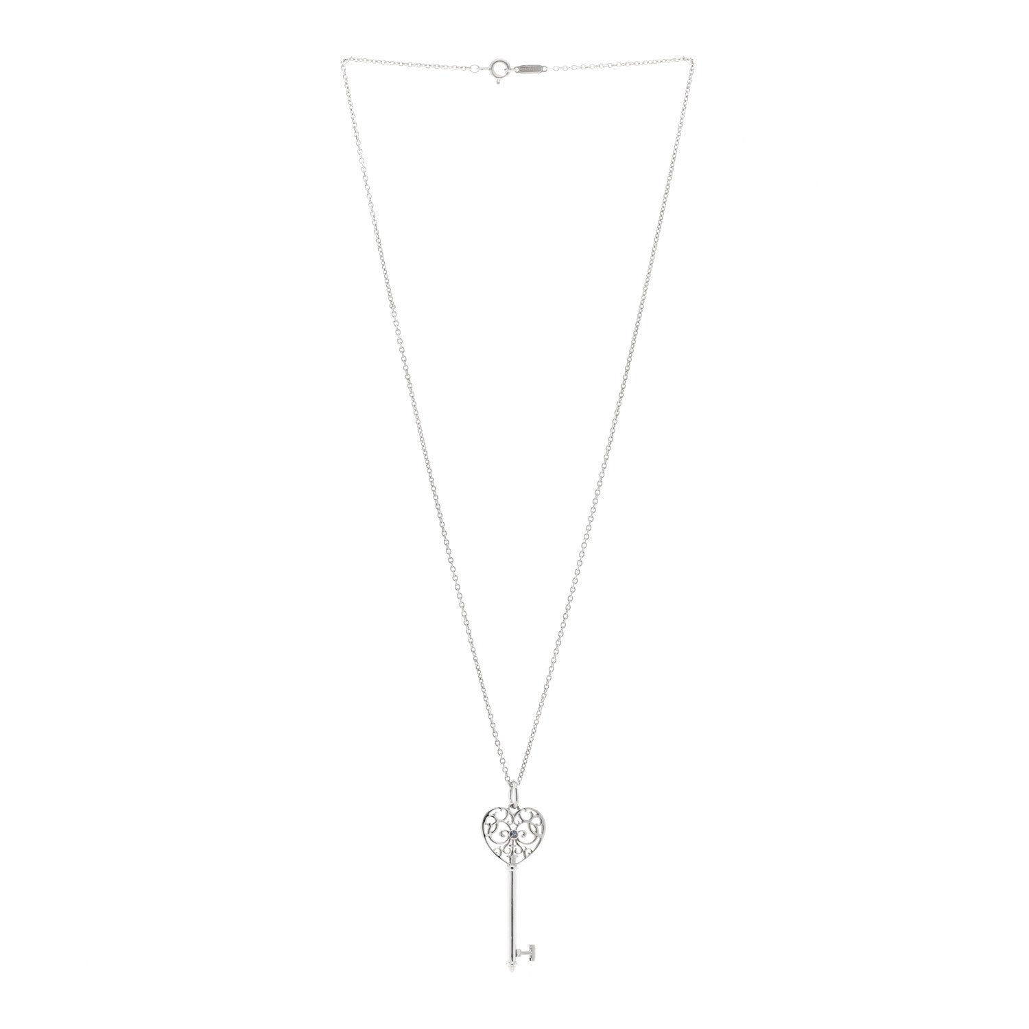Tiffany Sterling Silver Blue Sapphire Enchant Heart Key Pendant Necklace 3 of 5