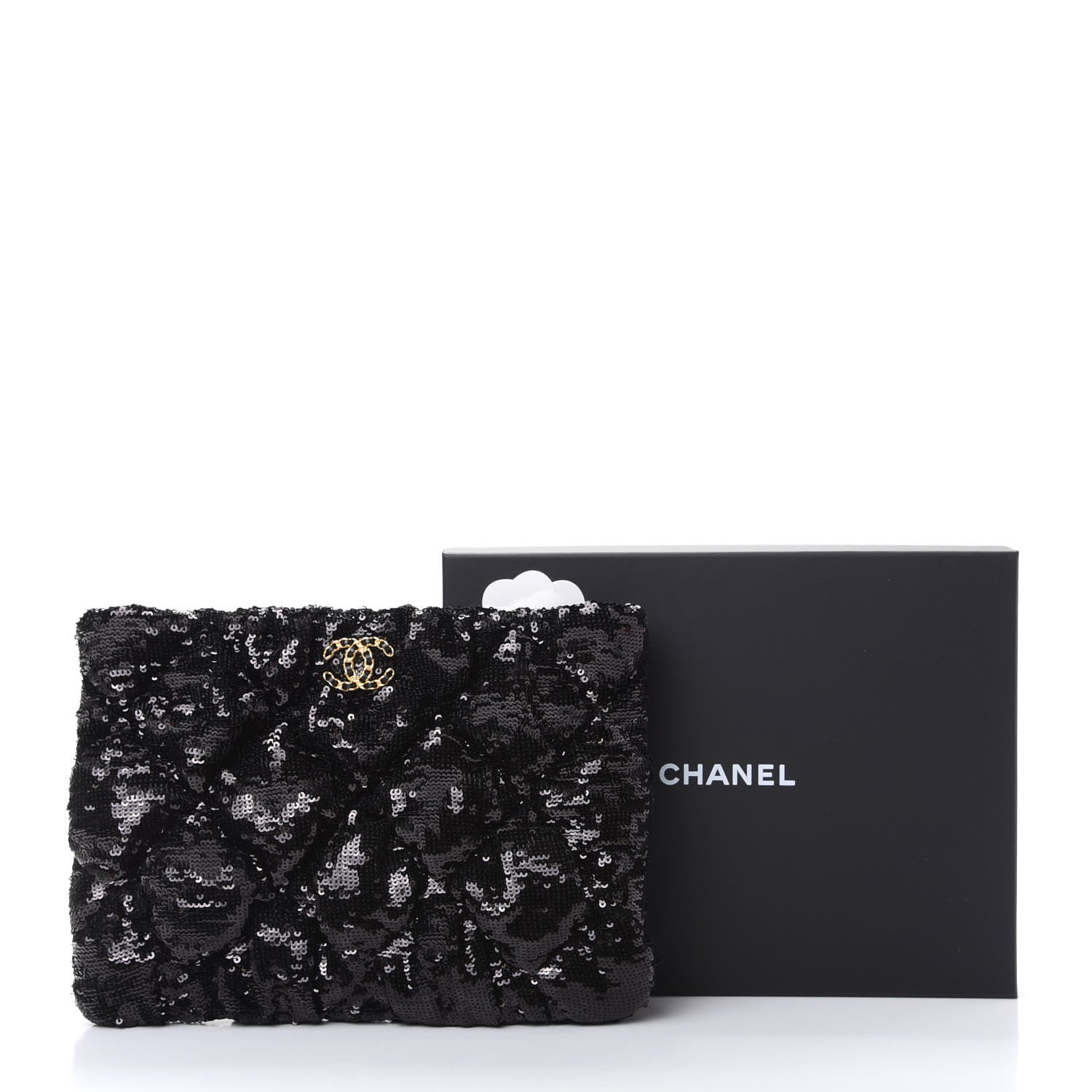 Chanel Sequins Quilted Large Chanel 19 Pouch Black 8 of 8