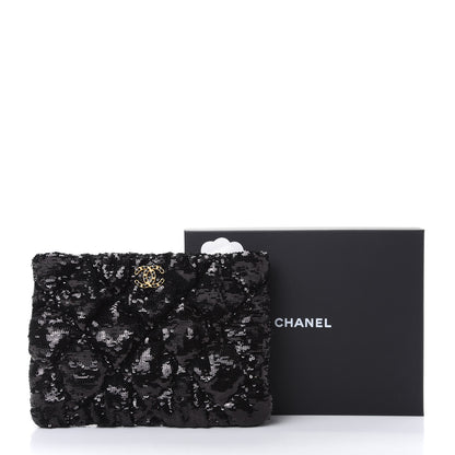 Chanel Sequins Quilted Large Chanel 19 Pouch Black 8 of 8