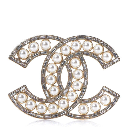Chanel Pearl Baguette Crystal CC Brooch Gold 1 of 5