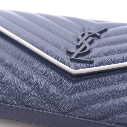 Saint Laurent Grain De Poudre Matelasse Monogram Chain Wallet Denim Bianco Ottico 9 of 14