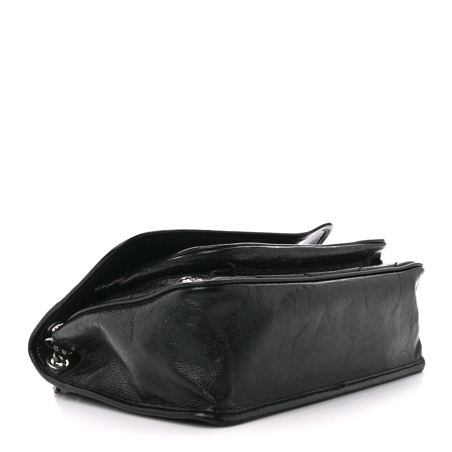 Crinkled Calfskin Matelasse Monogram Medium Niki Chain Satchel Black