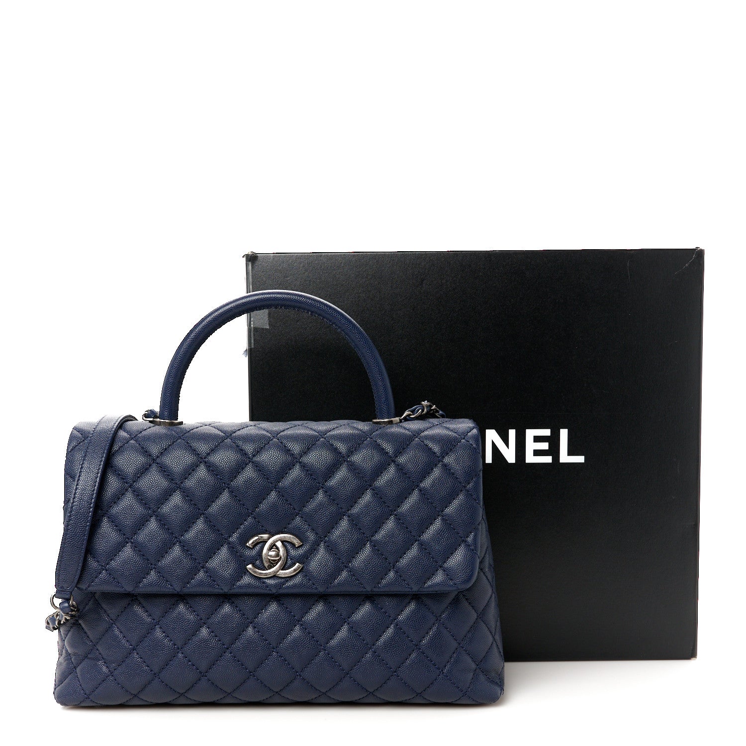 Chanel Caviar Quilted Medium Coco Handle Flap Navy Blue 12 of 12