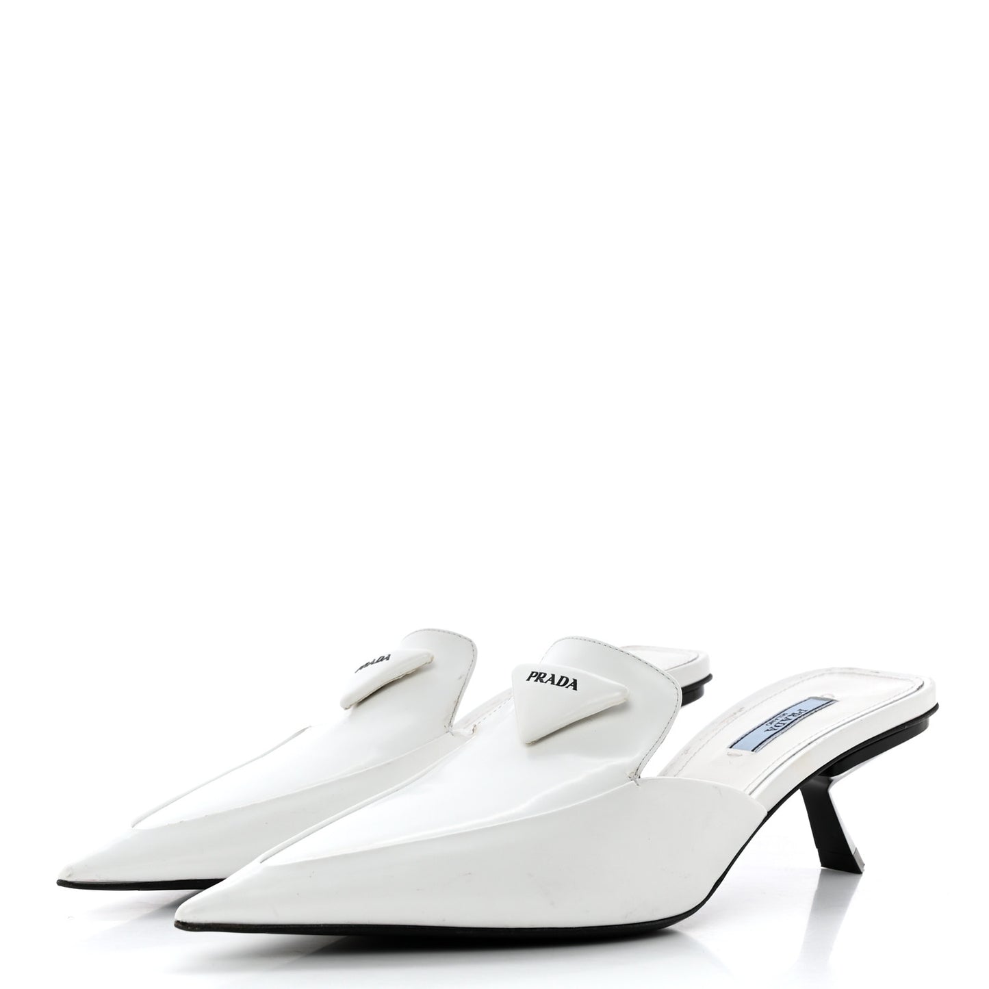 Spazzolato Triangle Logo Pointed Toe 55mm Mules 38.5 White
