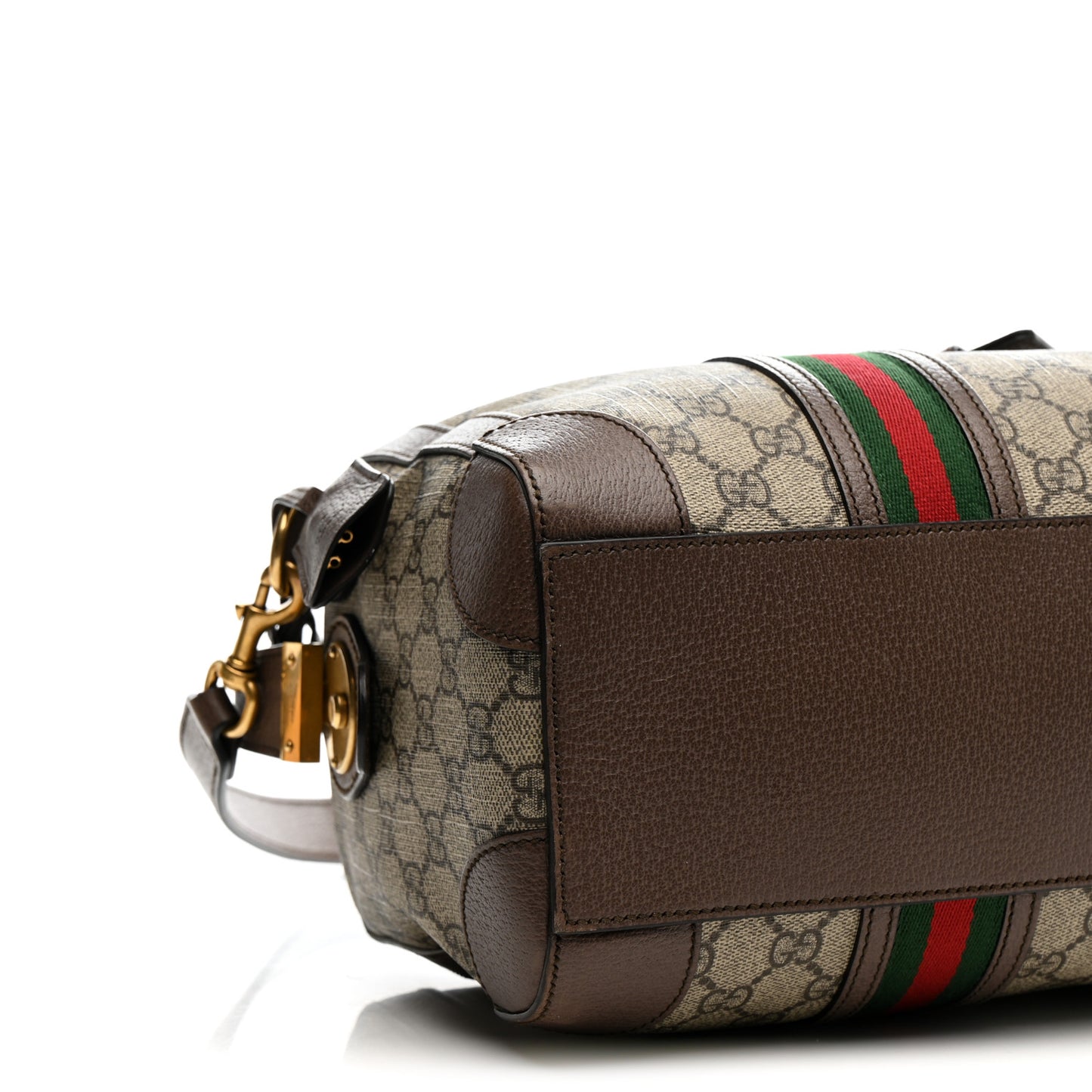 GG Supreme Monogram Textured Dollar Calfskin Web Small Duffle Bag Beige Ebony