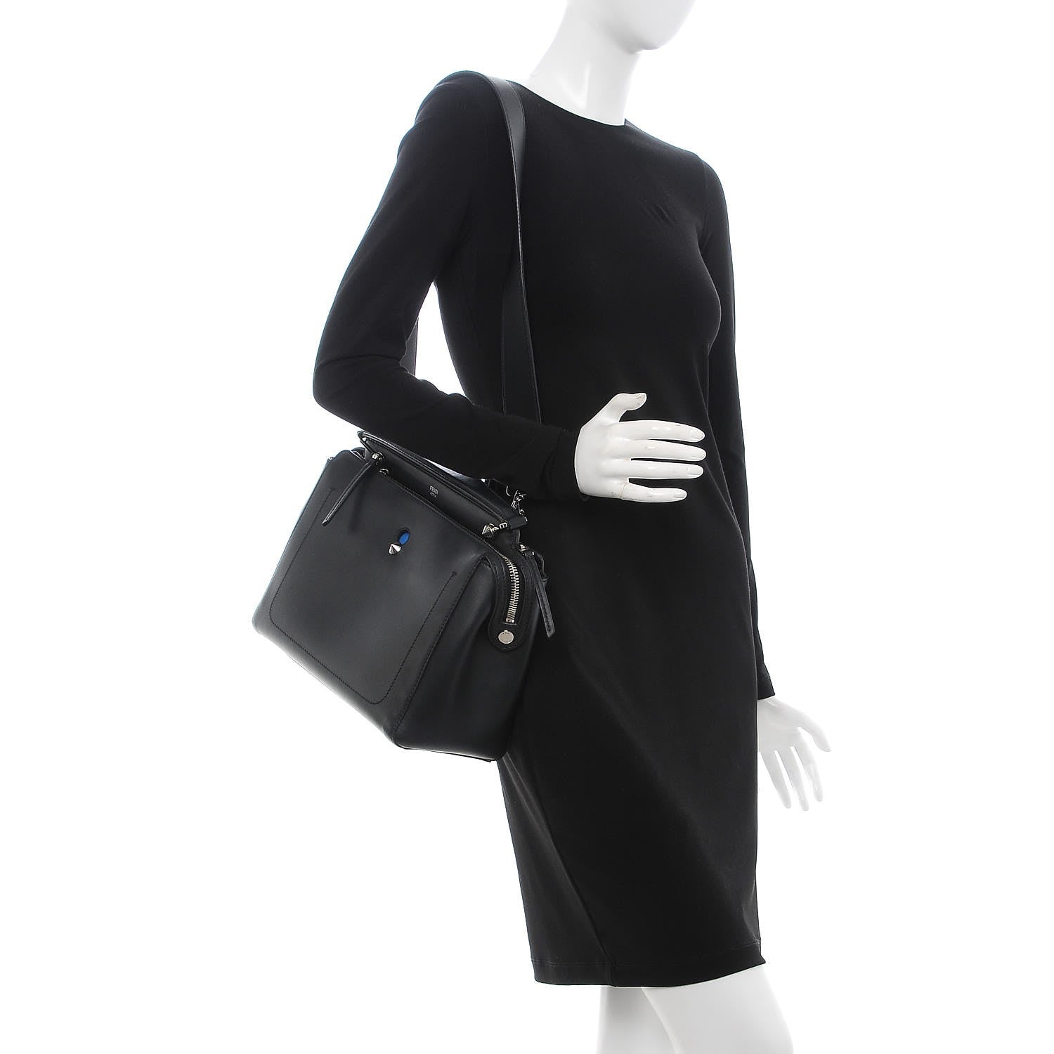 Fendi Vitello Baltico Dolce DotCom Satchel Black Blue Royal 2 of 10