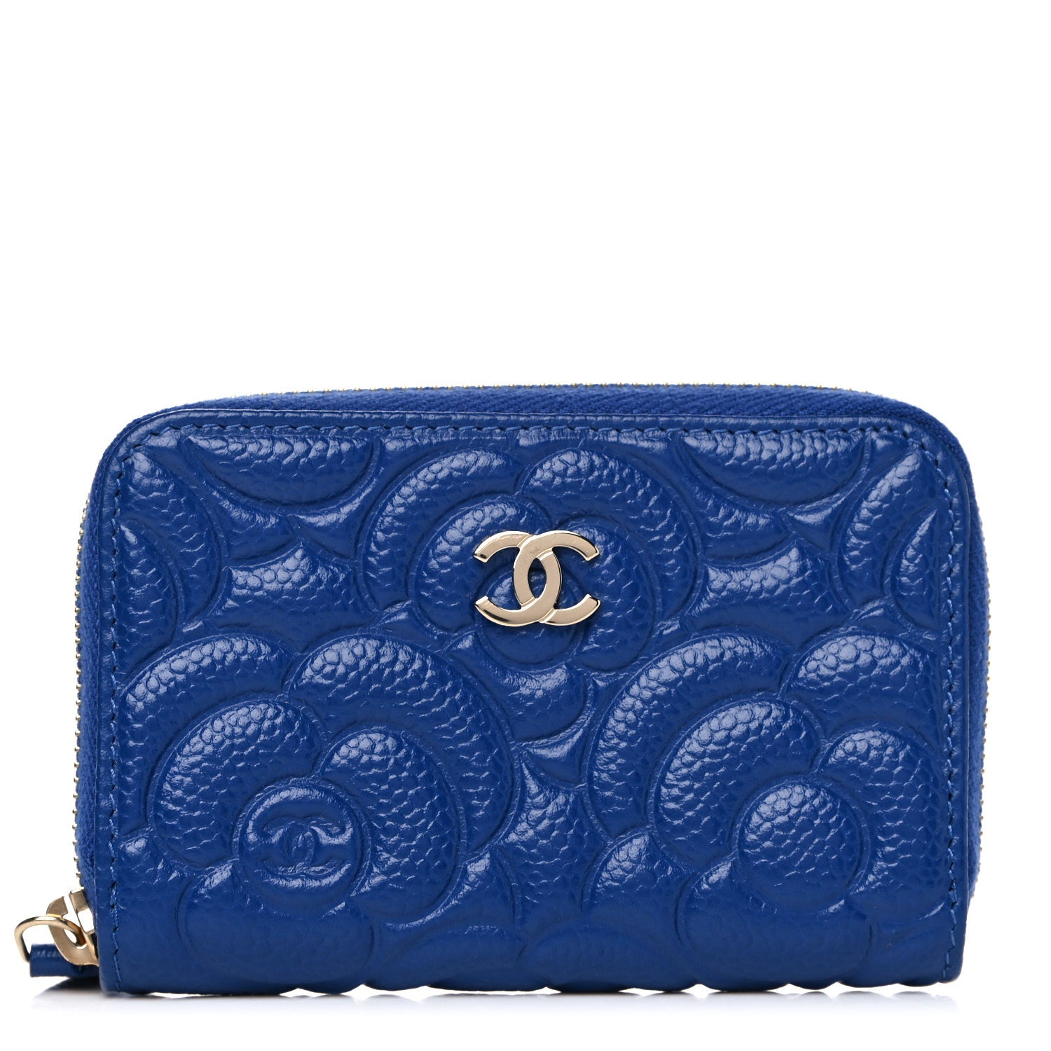 Chanel Caviar Camellia Embossed Zip Coin Purse Dark Blue 1 of 9