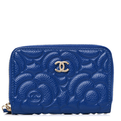 Chanel Caviar Camellia Embossed Zip Coin Purse Dark Blue 1 of 9